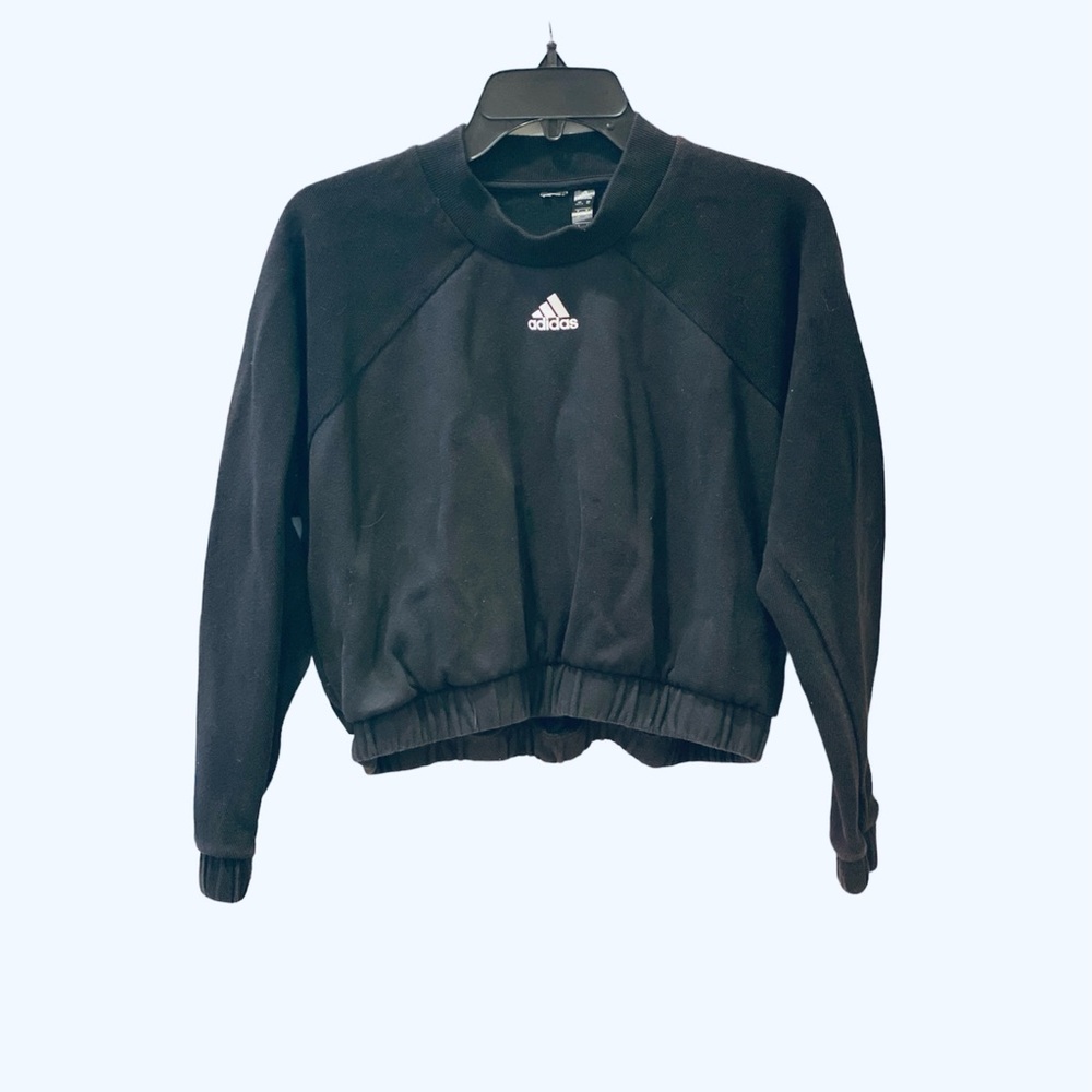 Adidas Cropped Oversized Black Sweatshirt XS Athletic Casual Logo